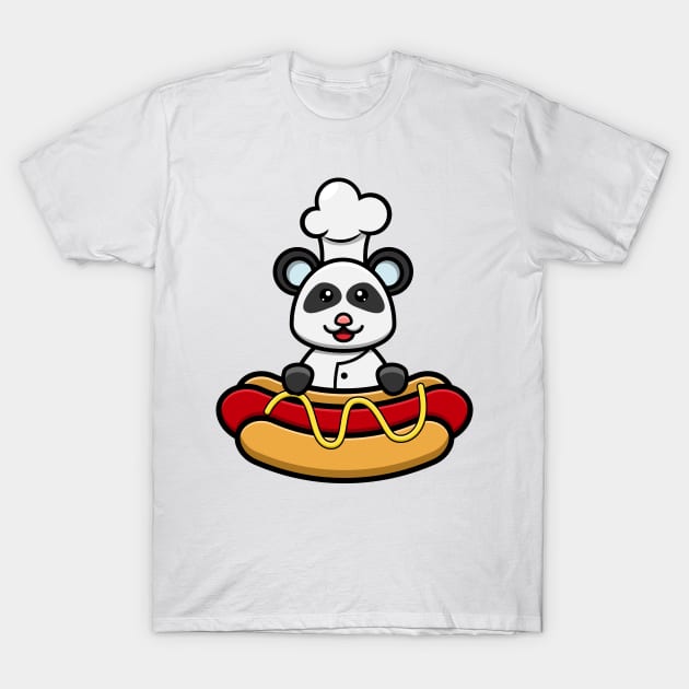 Sticker and Label Of Cute Baby Chef Panda On Hot Dog T-Shirt by tedykurniawan12